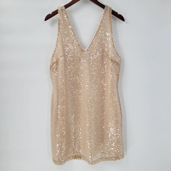 A New Day Womens Sequin Tank Top Medium Cream Sleeveless V Neck Holiday Party - Picture 1 of 12